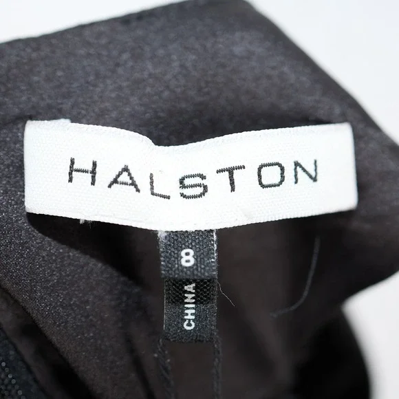 Halston Womens Black Halter Satin Trim Mini Cocktail Dress Front Key Hole Size 8 - Picture 4 of 13